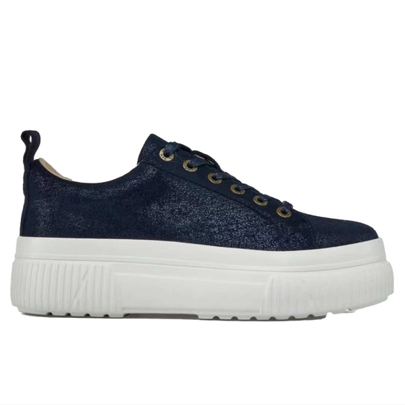 J/SLIDES Navy Glitter Metallic Platform Sneakers Fashion Casual Blue Shoes 9.5 - Picture 4 of 8